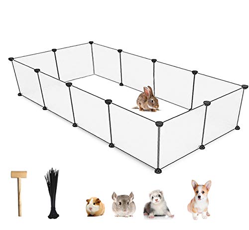 Small Pet Playpen - Plastic Portable Metal Enclosure for Small Animals, DIY 12 Panels Outdoor 13.8"x13.8"