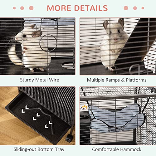 Rolling 4-Tier Metal Cage for Small Animals with Removable Tray & Hammock
