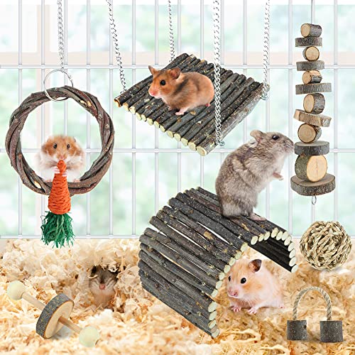 YIXUND Hamster Toys Rat Toys Chinchilla Toys Hamster Chew Toys Cage Accessories Apple Wood Sticks Ladder Bell Roller for Gerbil Guinea Pigs and Other Small Animal
