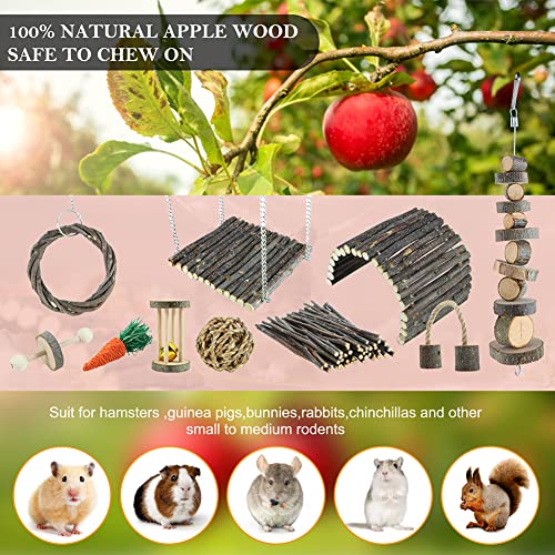 YIXUND Hamster Toys Rat Toys Chinchilla Toys Hamster Chew Toys Cage Accessories Apple Wood Sticks Ladder Bell Roller for Gerbil Guinea Pigs and Other Small Animal
